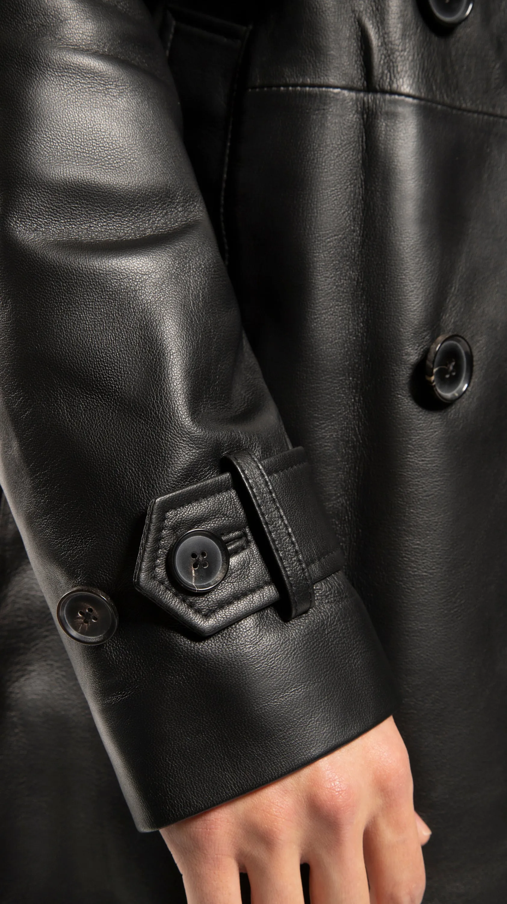 Double-Breasted Leather Trench Coat