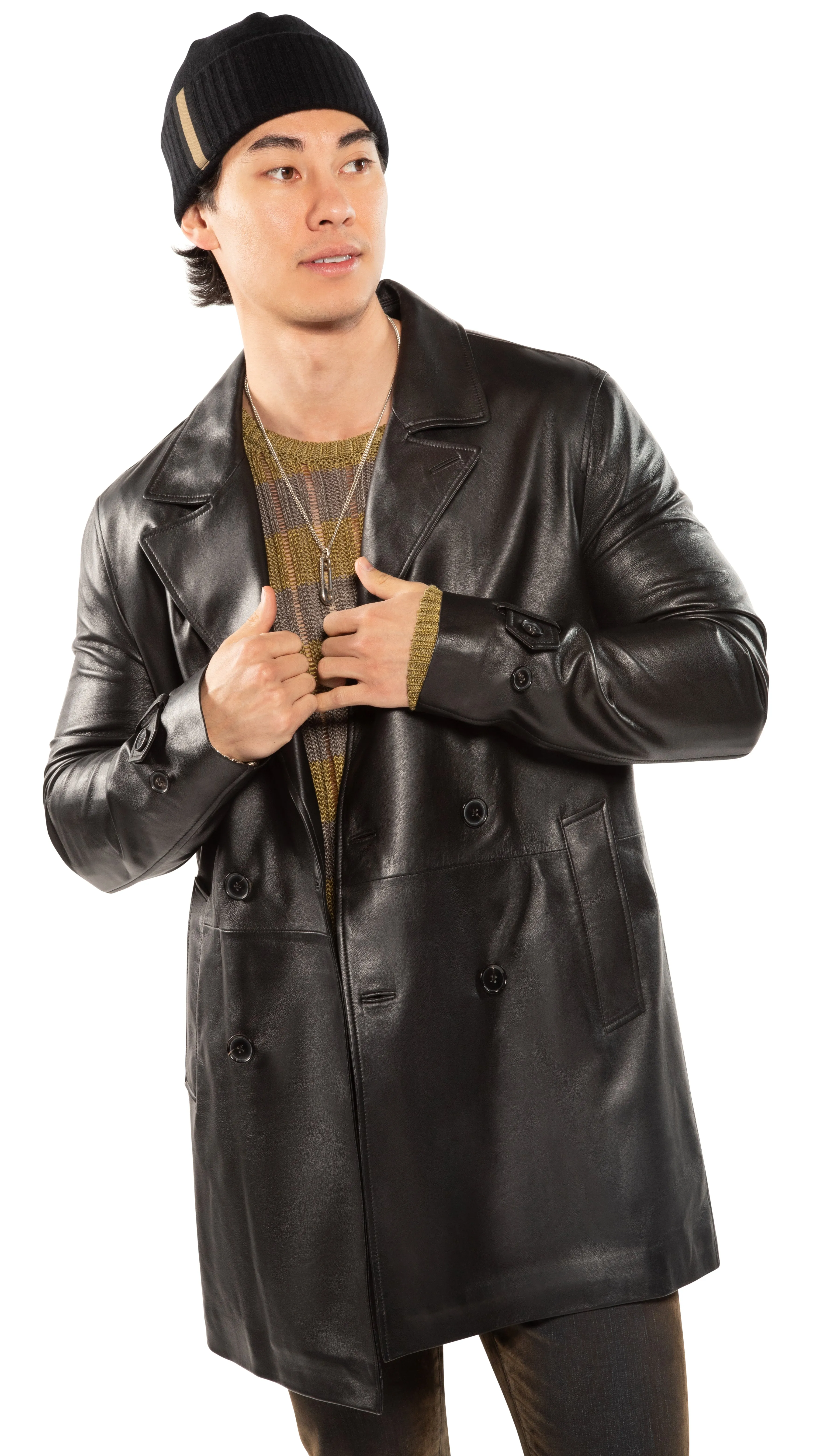 Double-Breasted Leather Trench Coat