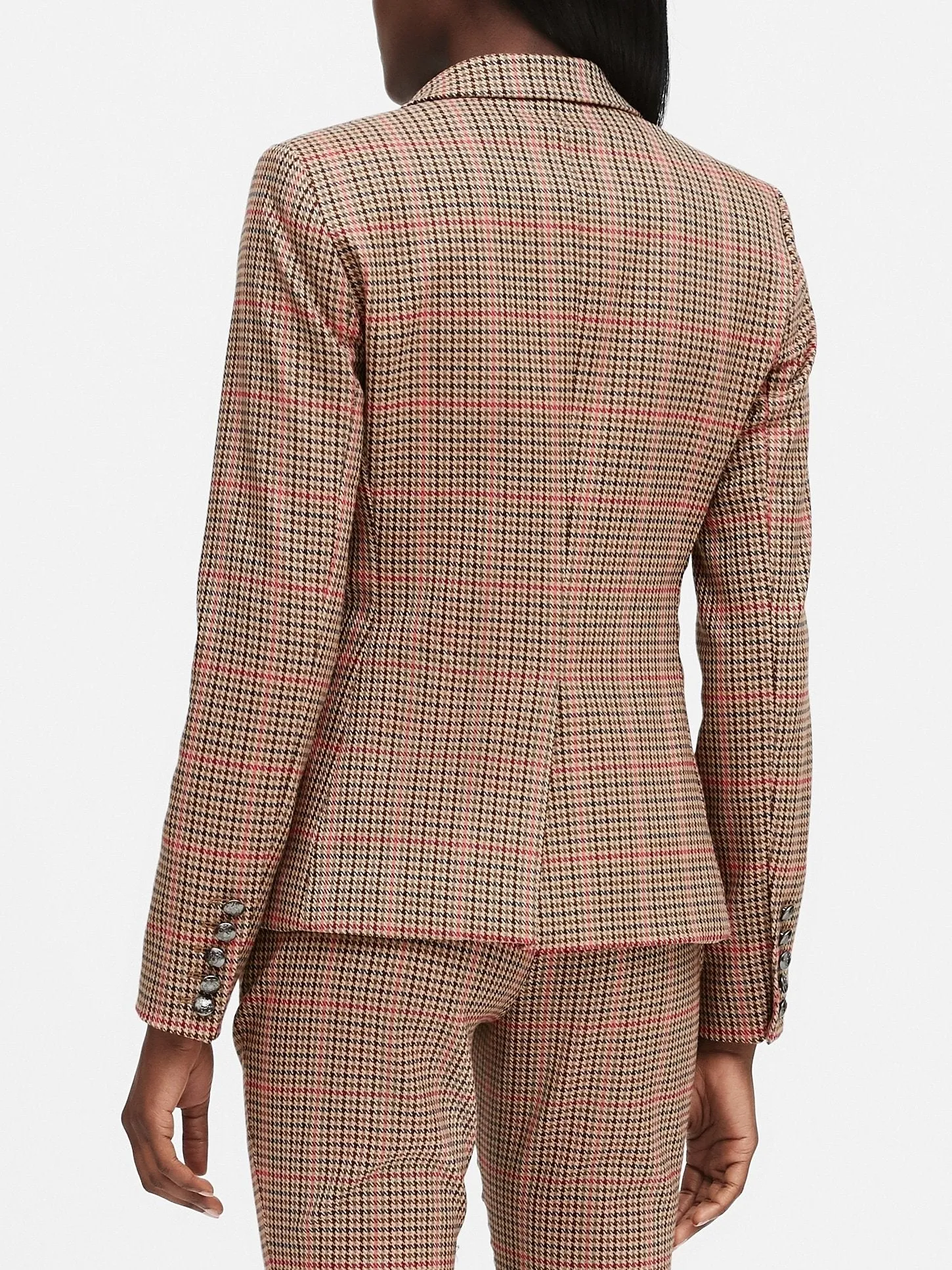 Double-Breasted Plaid Blazer in Camel