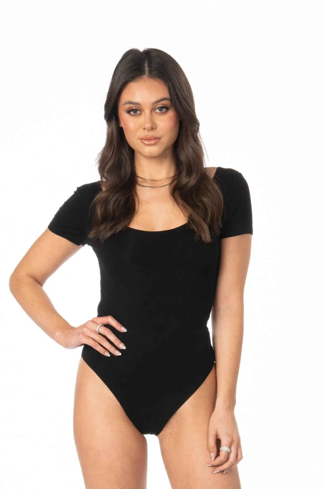 Double Layered X Back Bodysuit Black