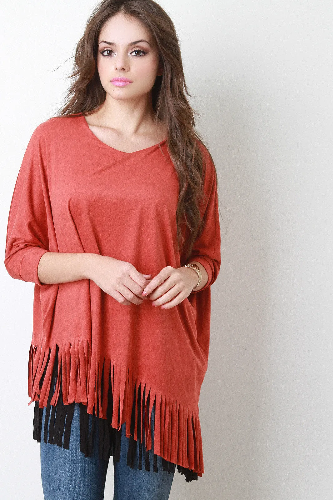 Double Tier Vegan Suede Fringe Top