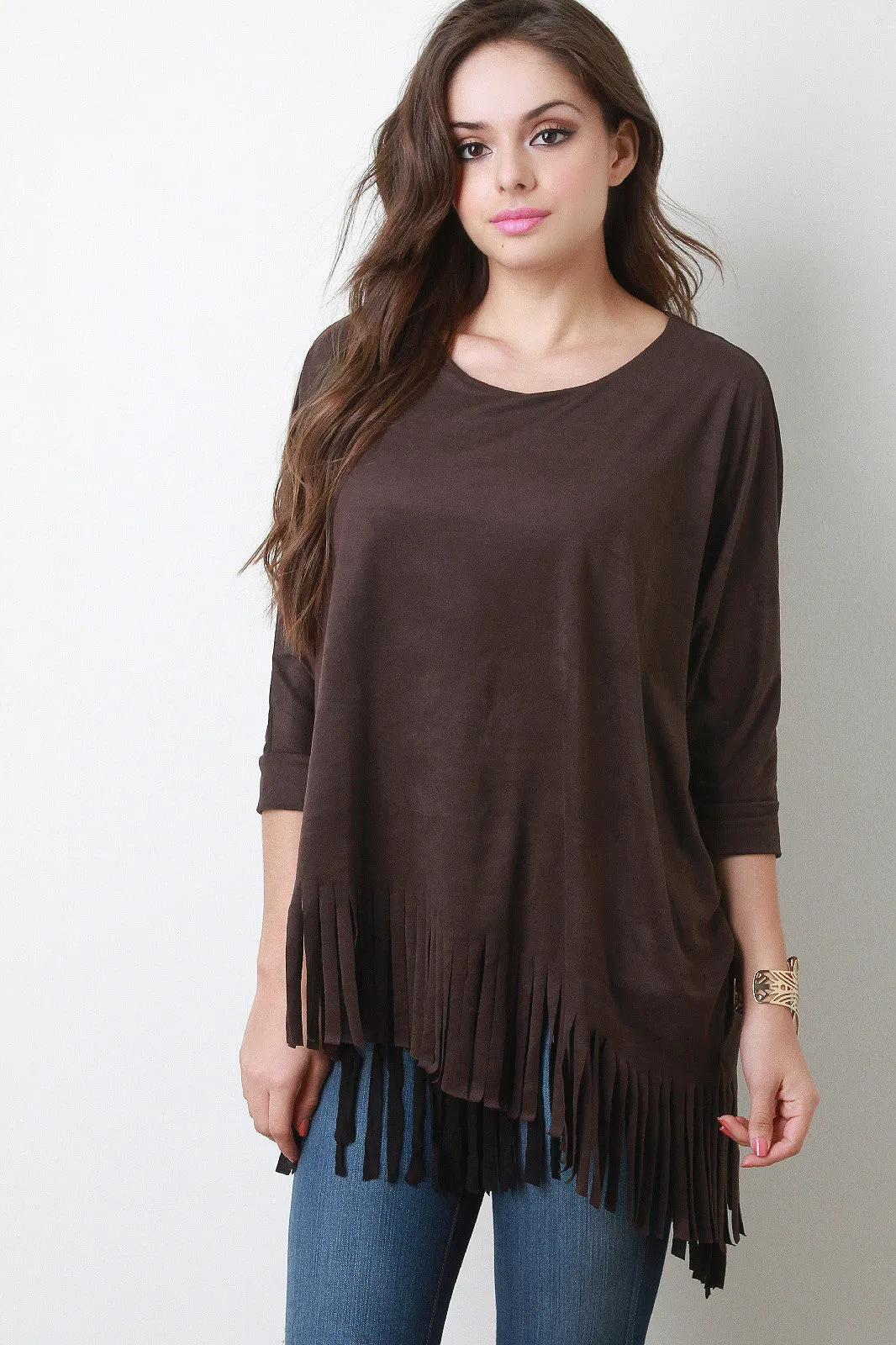 Double Tier Vegan Suede Fringe Top