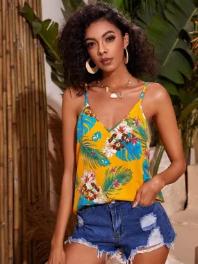 Double V Neck Tropical Cami Top