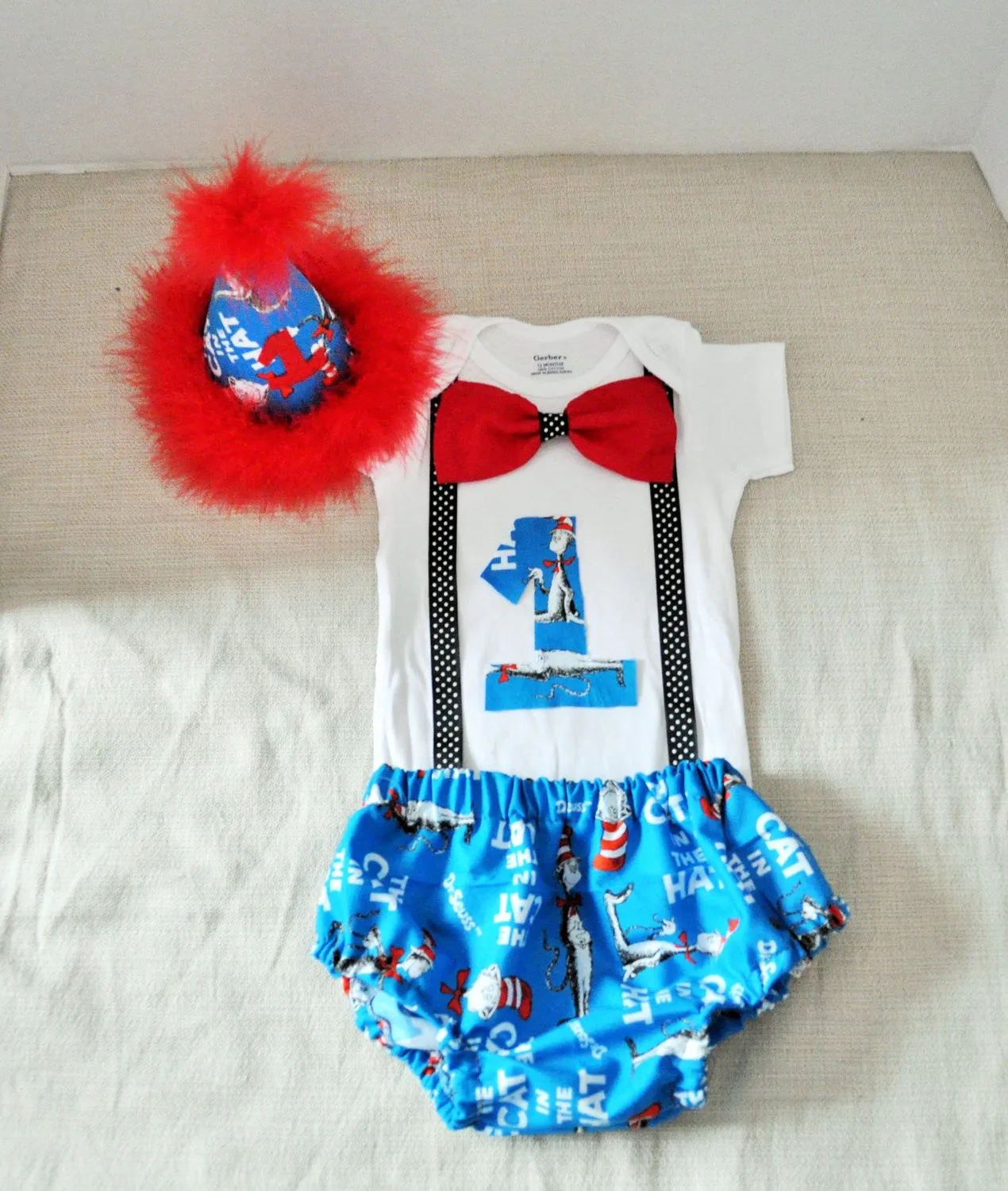 Dr Seuss cake smash outfit with party hat, Cat in the hat outfit 1st 2nd 3rd  birthday, Dr Seuss Shirt, Dr Seuss Birthday, boys cake smash