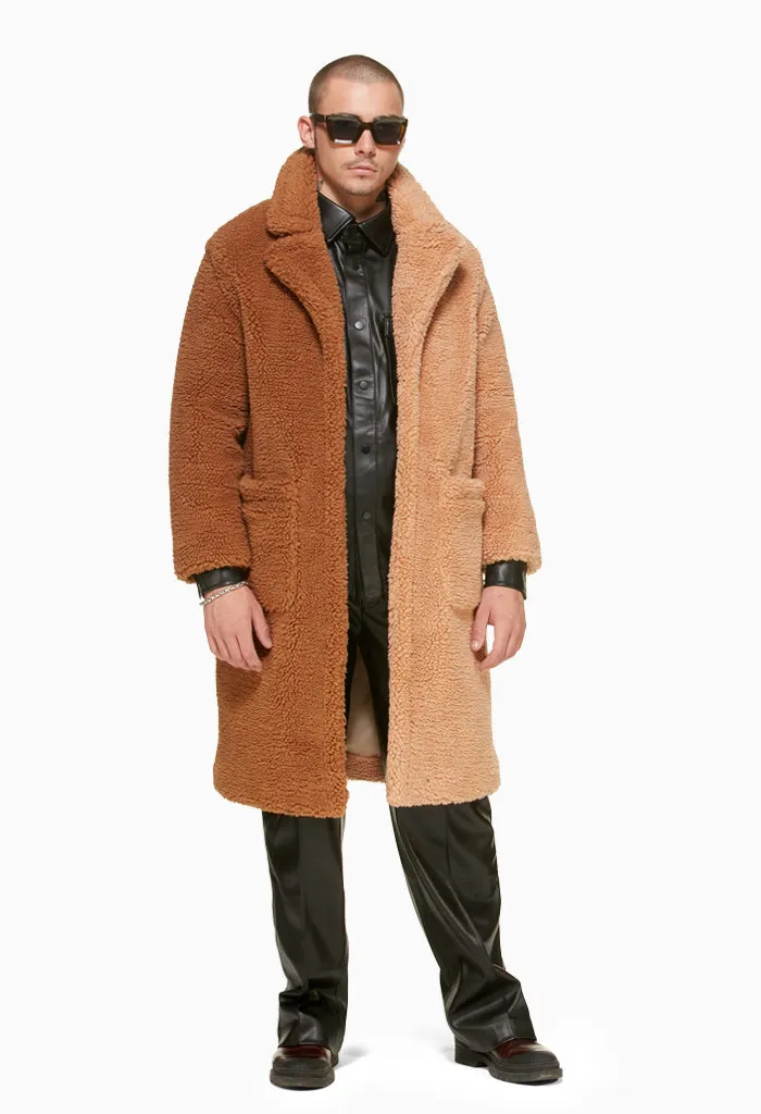 ELAINE - TWO TONED SHERPA TEDDY COAT OVERSIZED, DOUBLE-BREASTED