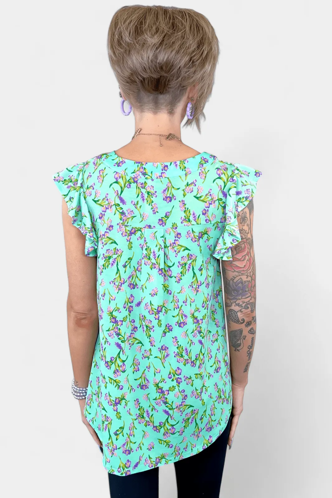 Emerald Floral Lizzy Flutter Sleeve Top [NO RETURNS]