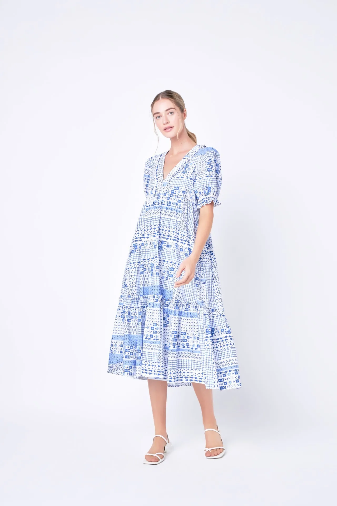 English Factory - Geometric Print Tiered Midi Dress