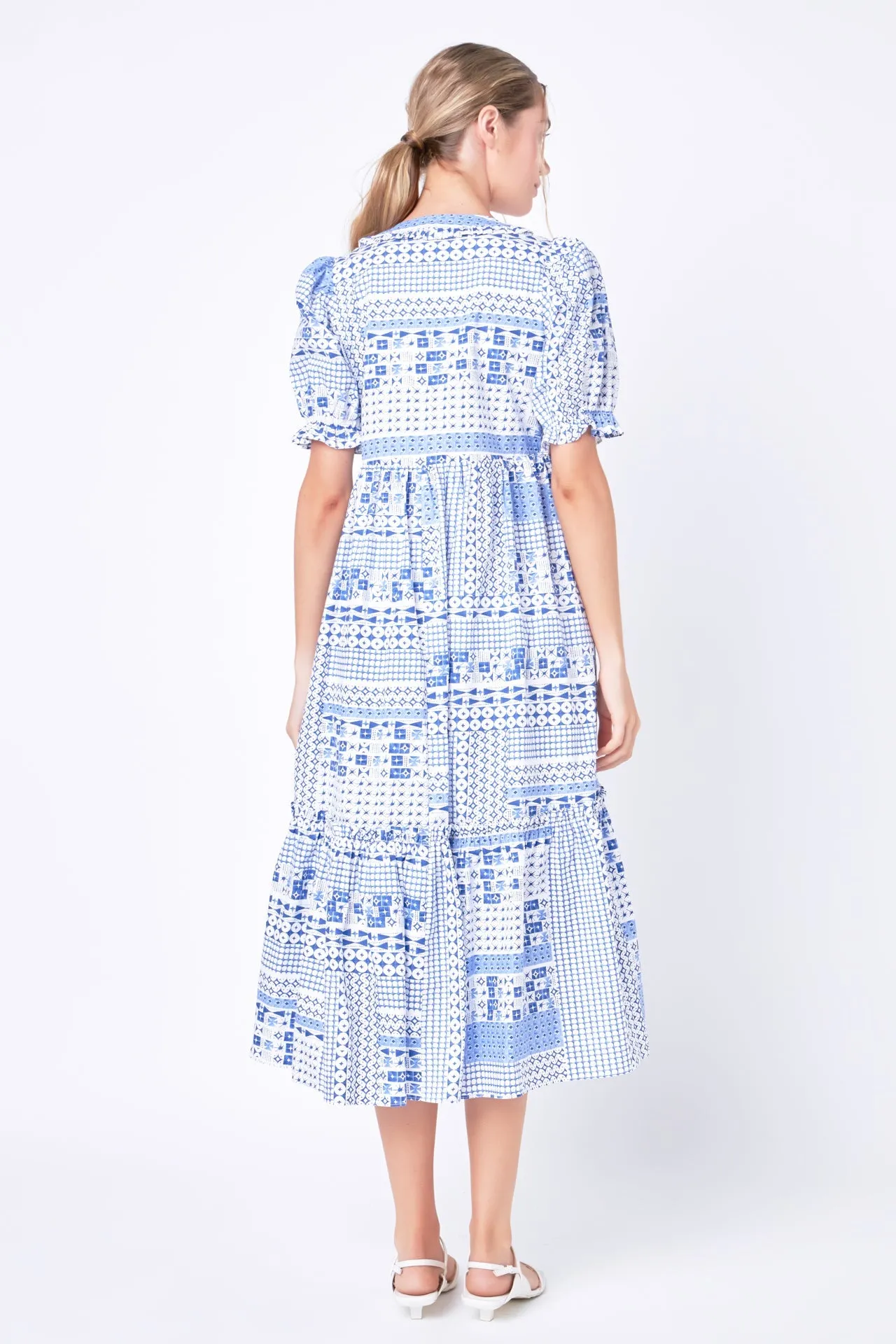 English Factory - Geometric Print Tiered Midi Dress