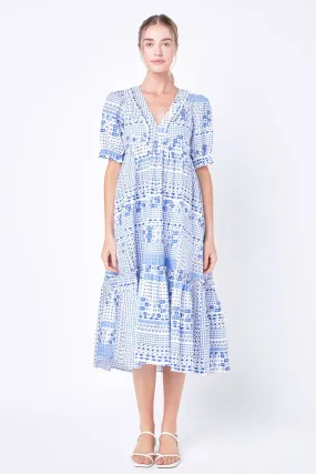 English Factory - Geometric Print Tiered Midi Dress