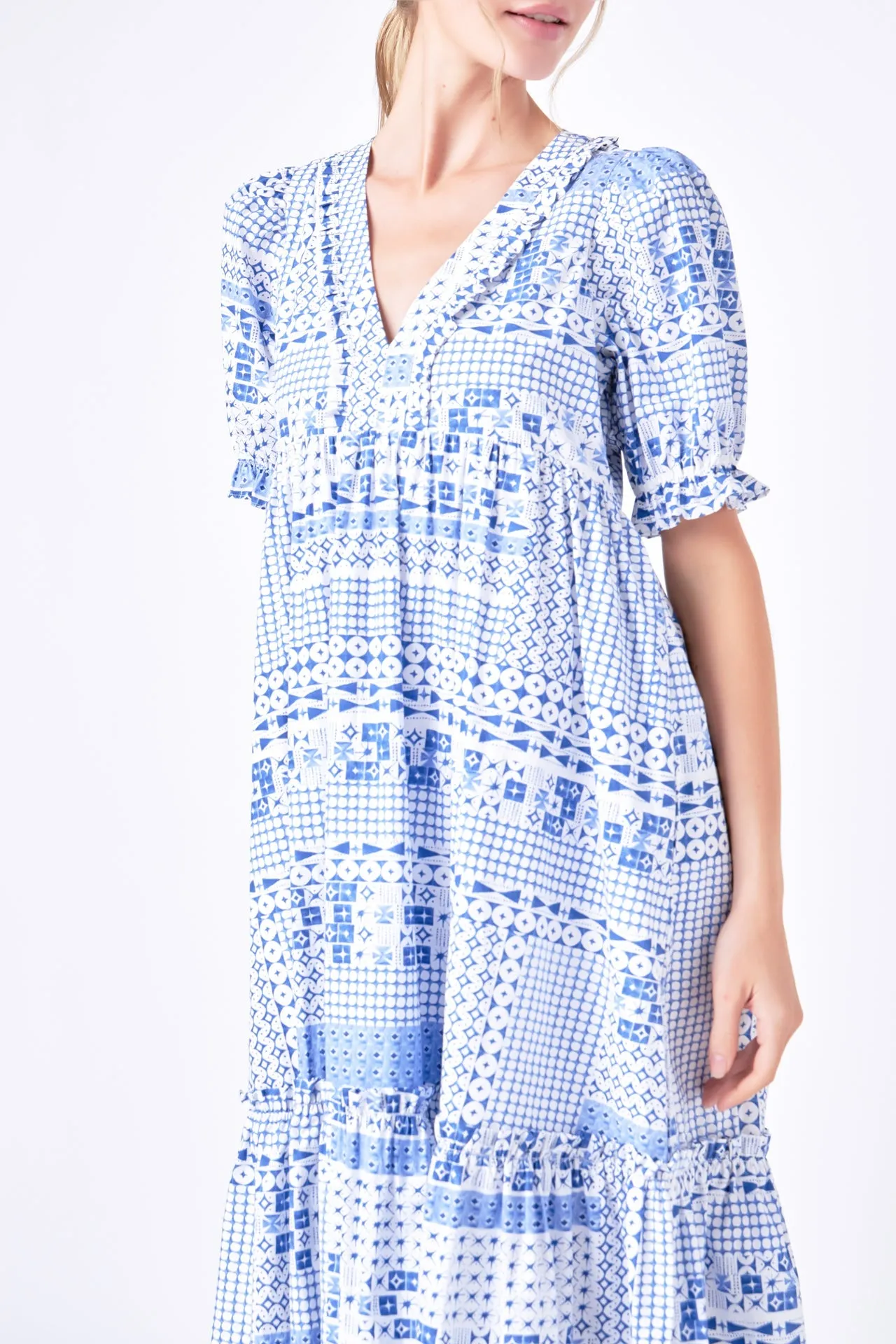 English Factory - Geometric Print Tiered Midi Dress