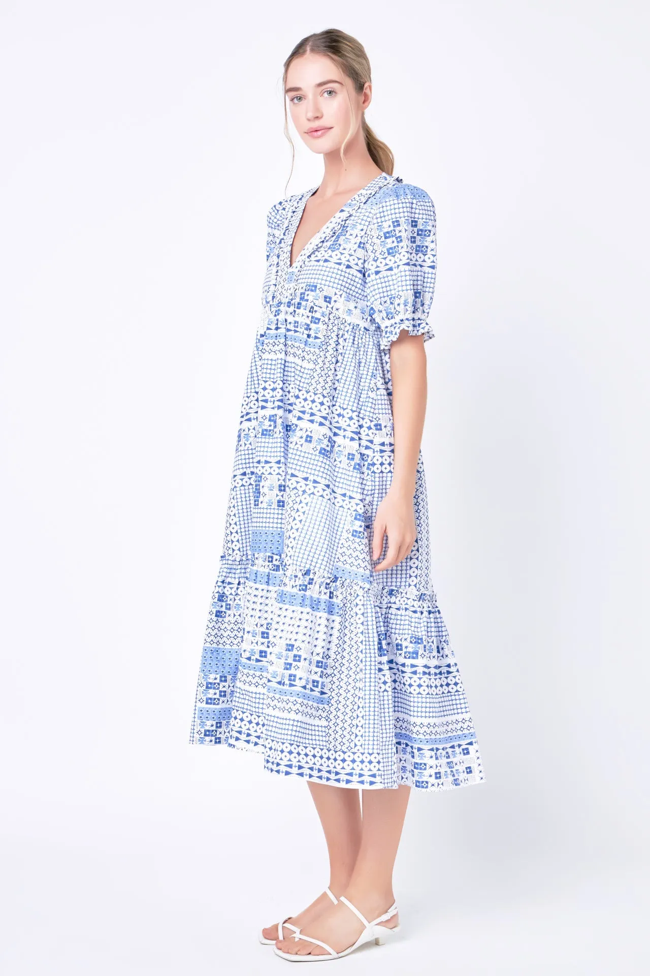 English Factory - Geometric Print Tiered Midi Dress