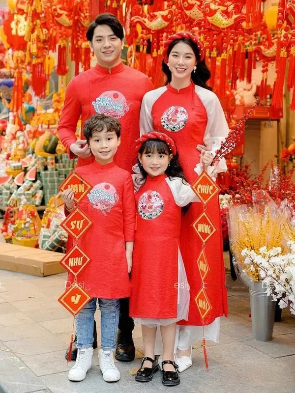 Family Ao Dai Women Ao Dai Top Pants Girl Ao Dai Top Skirt Men Boy One Ao Dai Top