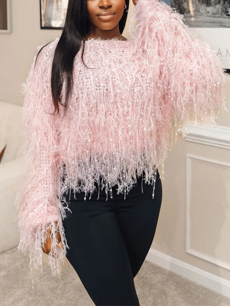 Faux Fur Fringe Crop Top