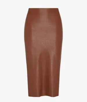 Faux Leather Midi Skirt in Cocoa