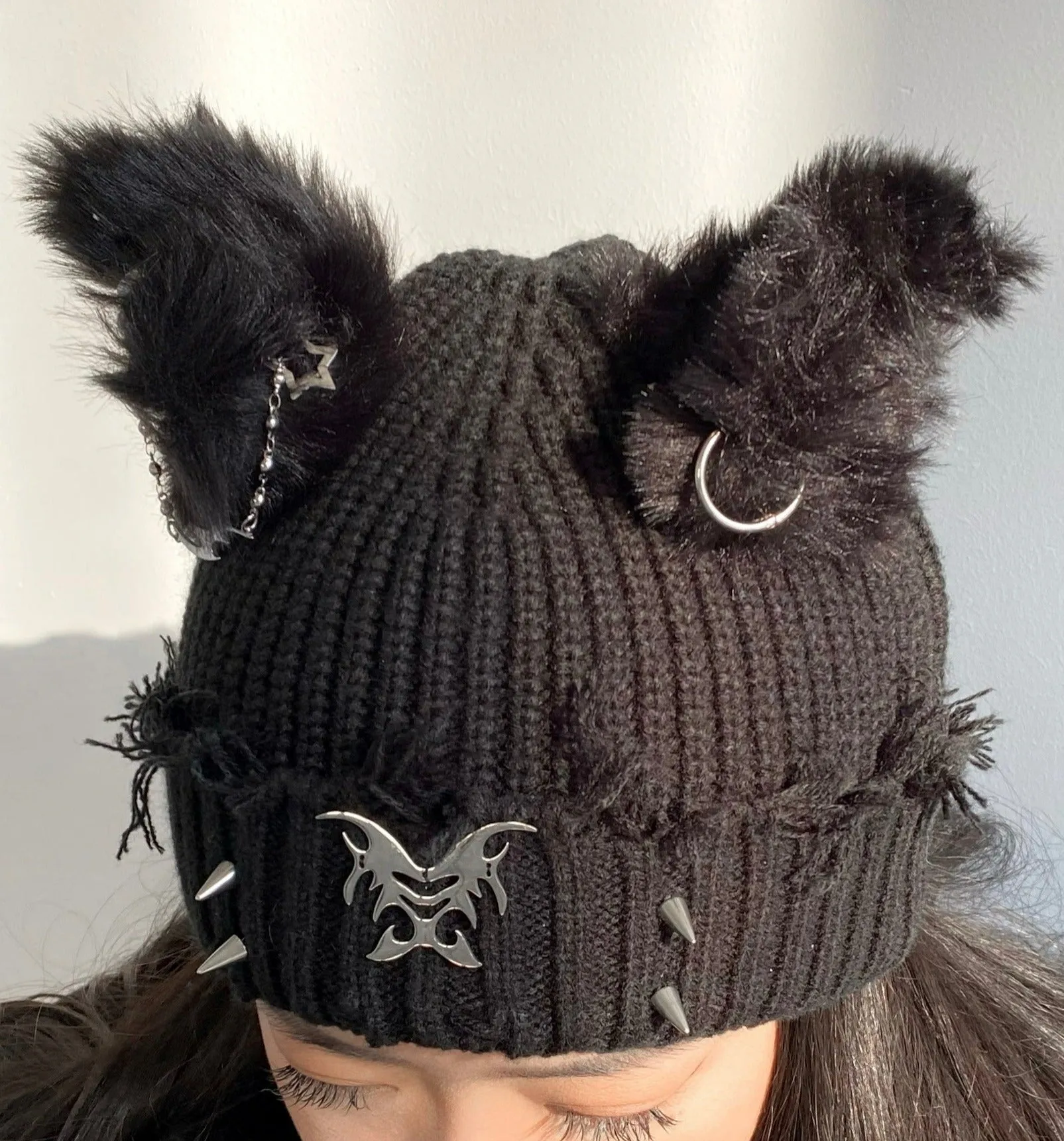 Fervooor black dog ear knit cap hat beanie