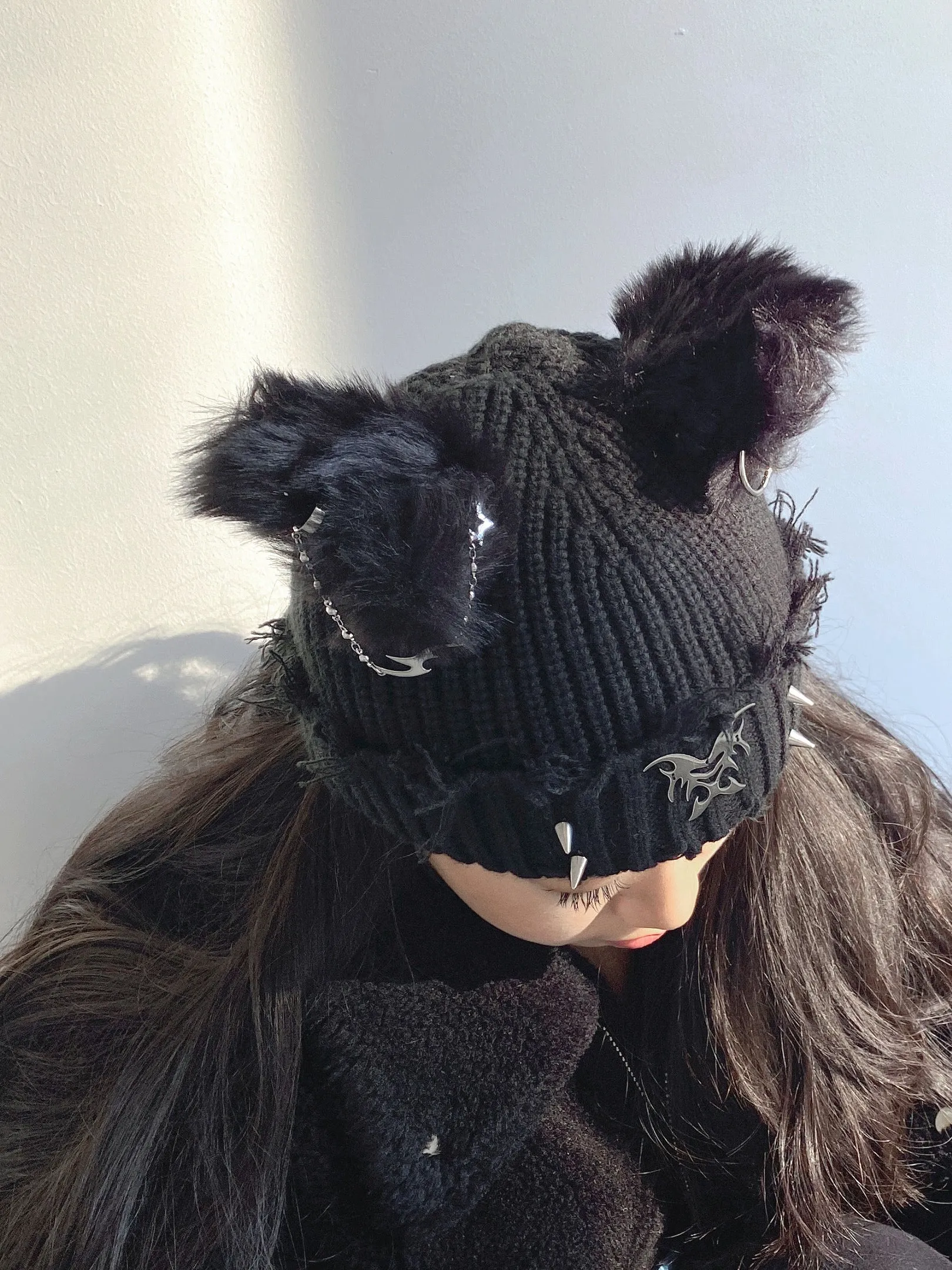 Fervooor black dog ear knit cap hat beanie