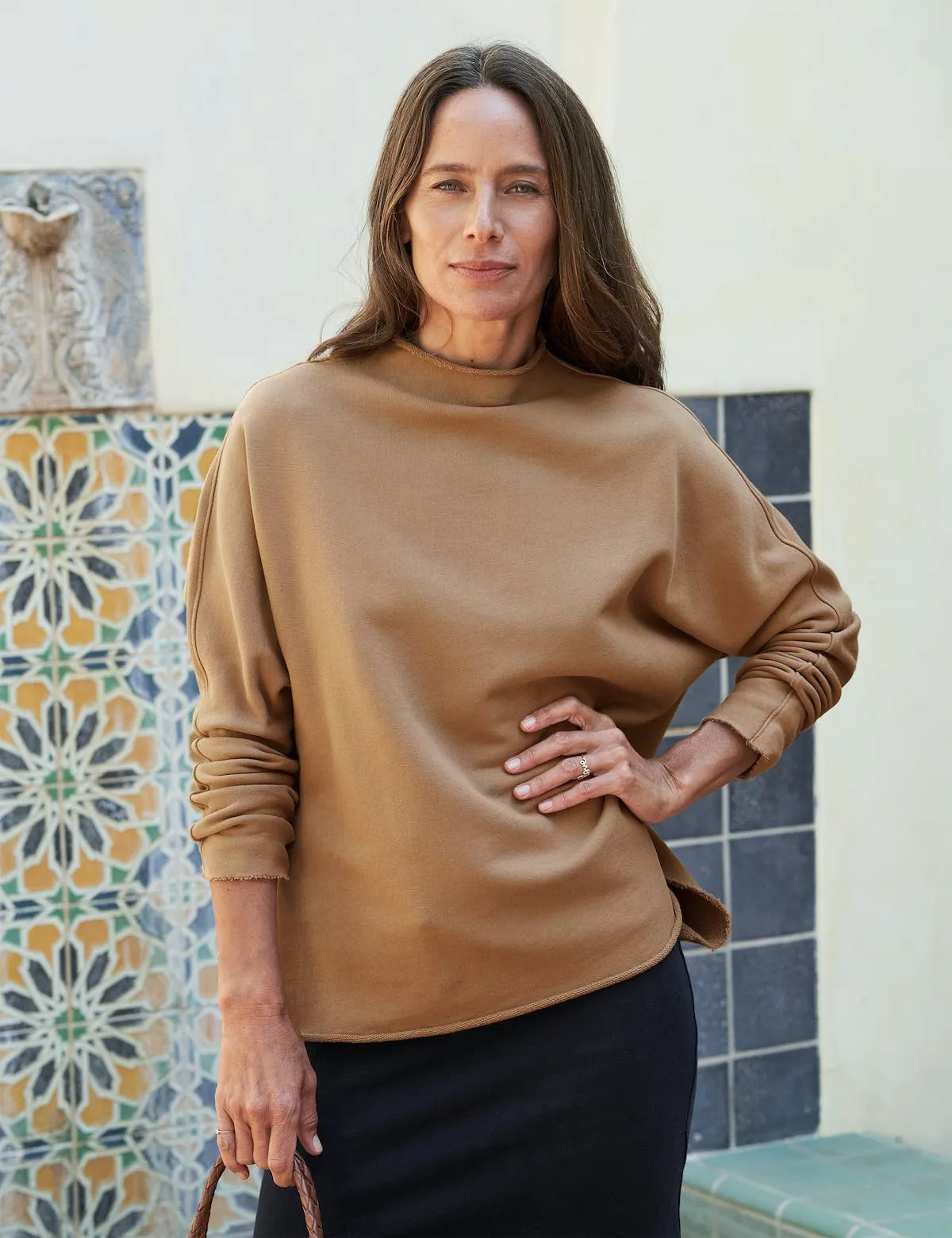 Frank & Eileen - Effie Long Sleeve Funnel Neck Capelet in Camel