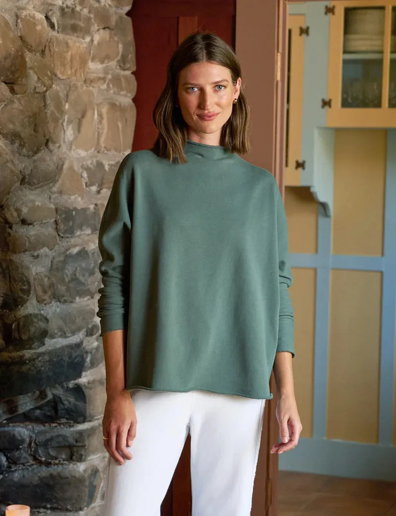 FRANK AND EILEEN - EFFIE LONG SLEEVE FUNNEL NECK CAPELET IN ROSEMARY