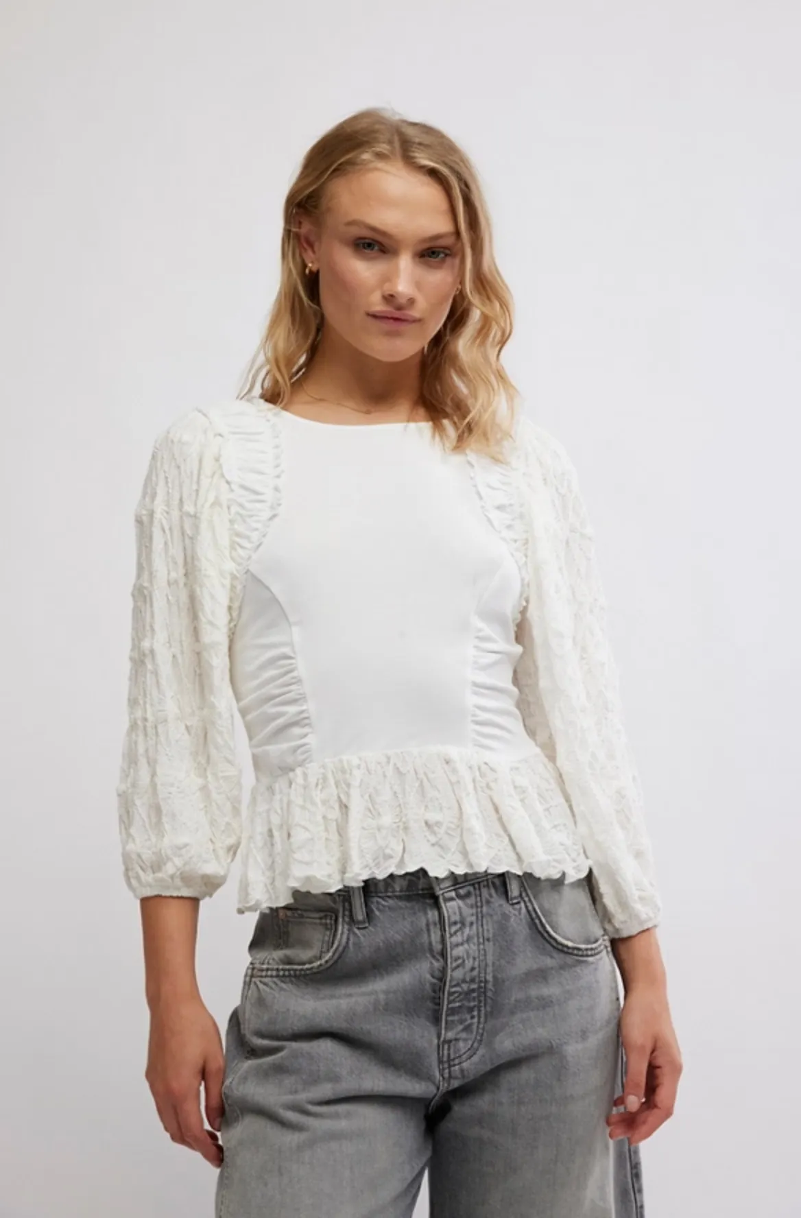 FREE PEOPLE OLIVA TEXTURED SLEEVE TOP