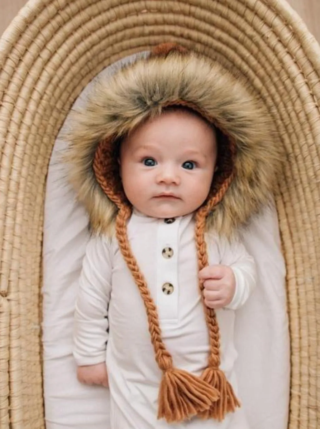 Fur Trimmed Bonnet, Pecan