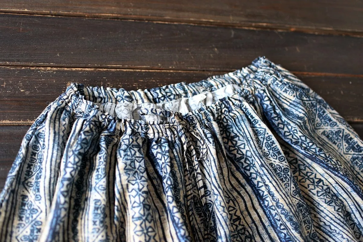 Gaia Beige & Blue Linen Skirt | Zen