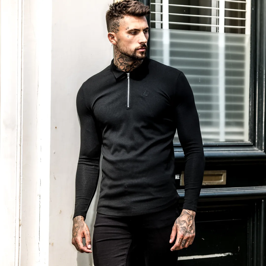 Gatten Long Sleeve Polo Shirt - Black