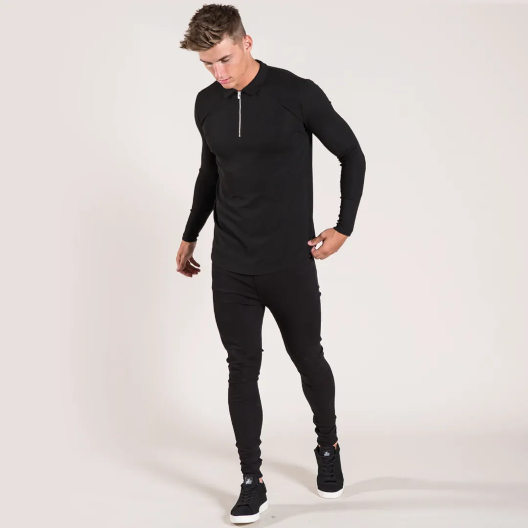 Gatten Long Sleeve Polo Shirt - Black