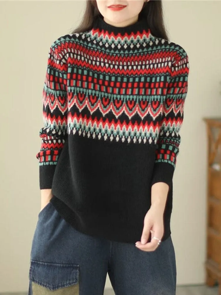 Geometric Print Turtleneck Sweater