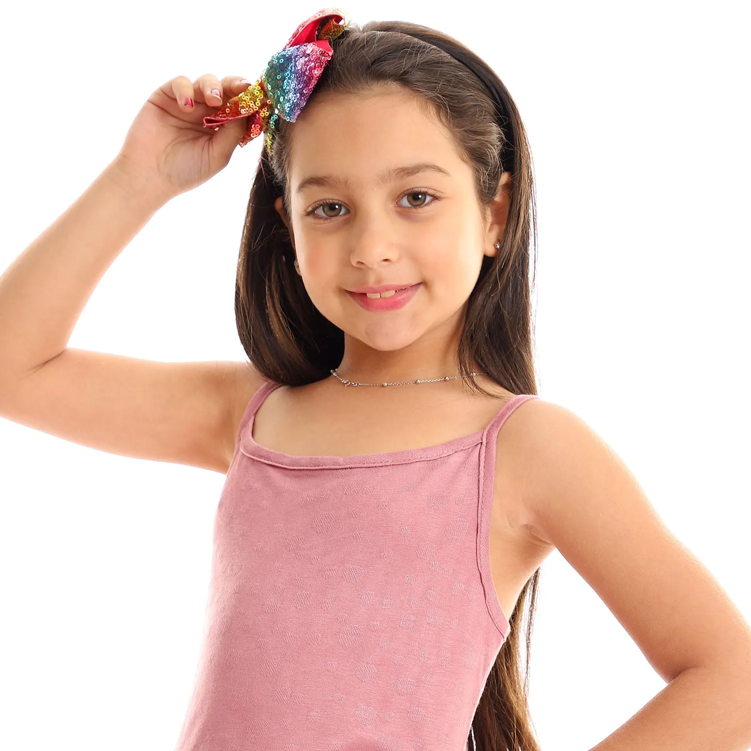 Girls Self Pattern Spaghetti Sleeves Tank Top - Kady