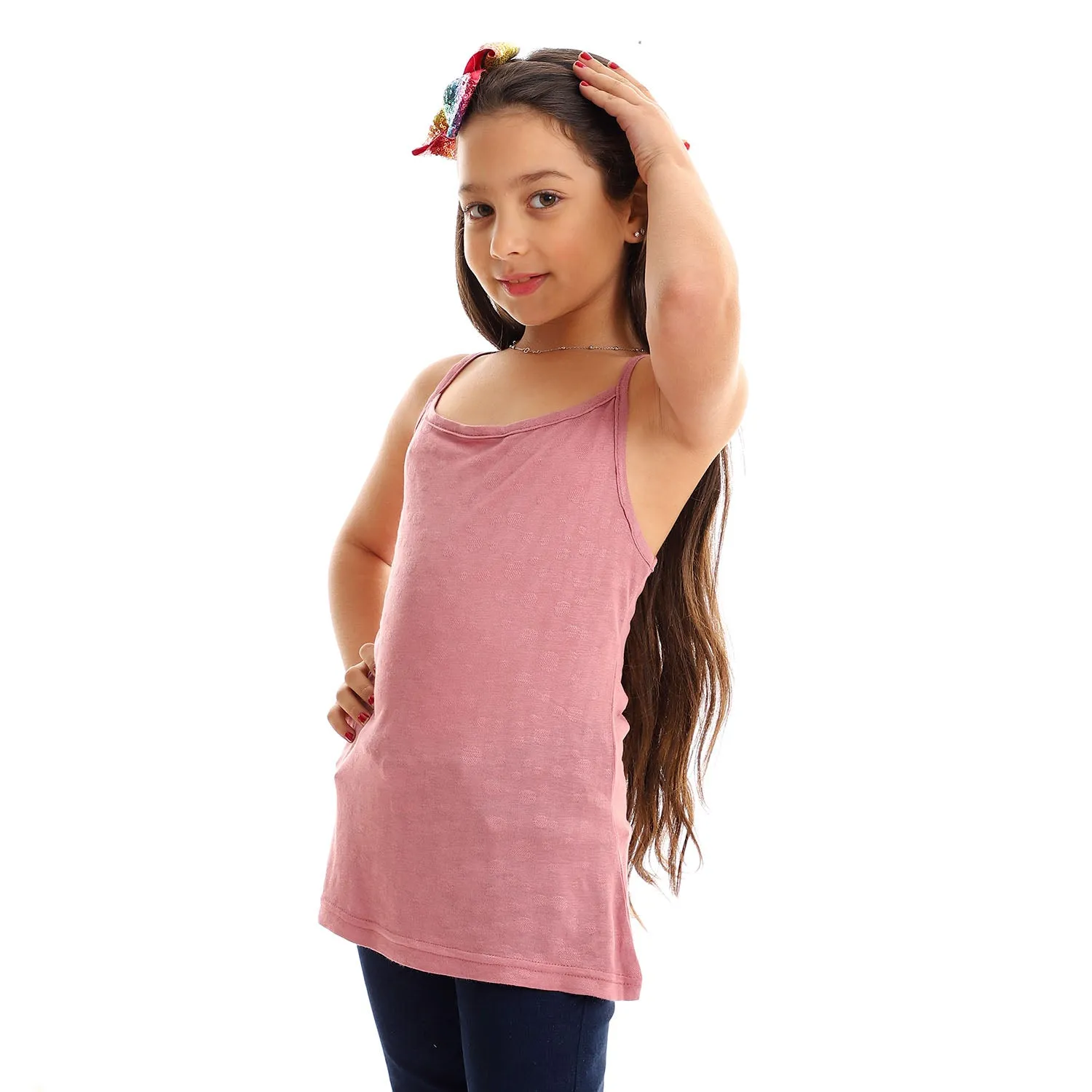 Girls Self Pattern Spaghetti Sleeves Tank Top - Kady