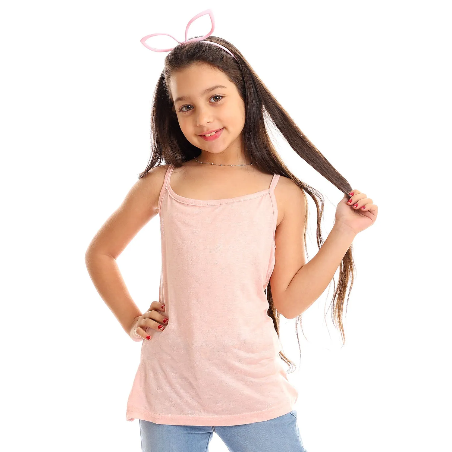 Girls Self Pattern Spaghetti Sleeves Tank Top - Kady