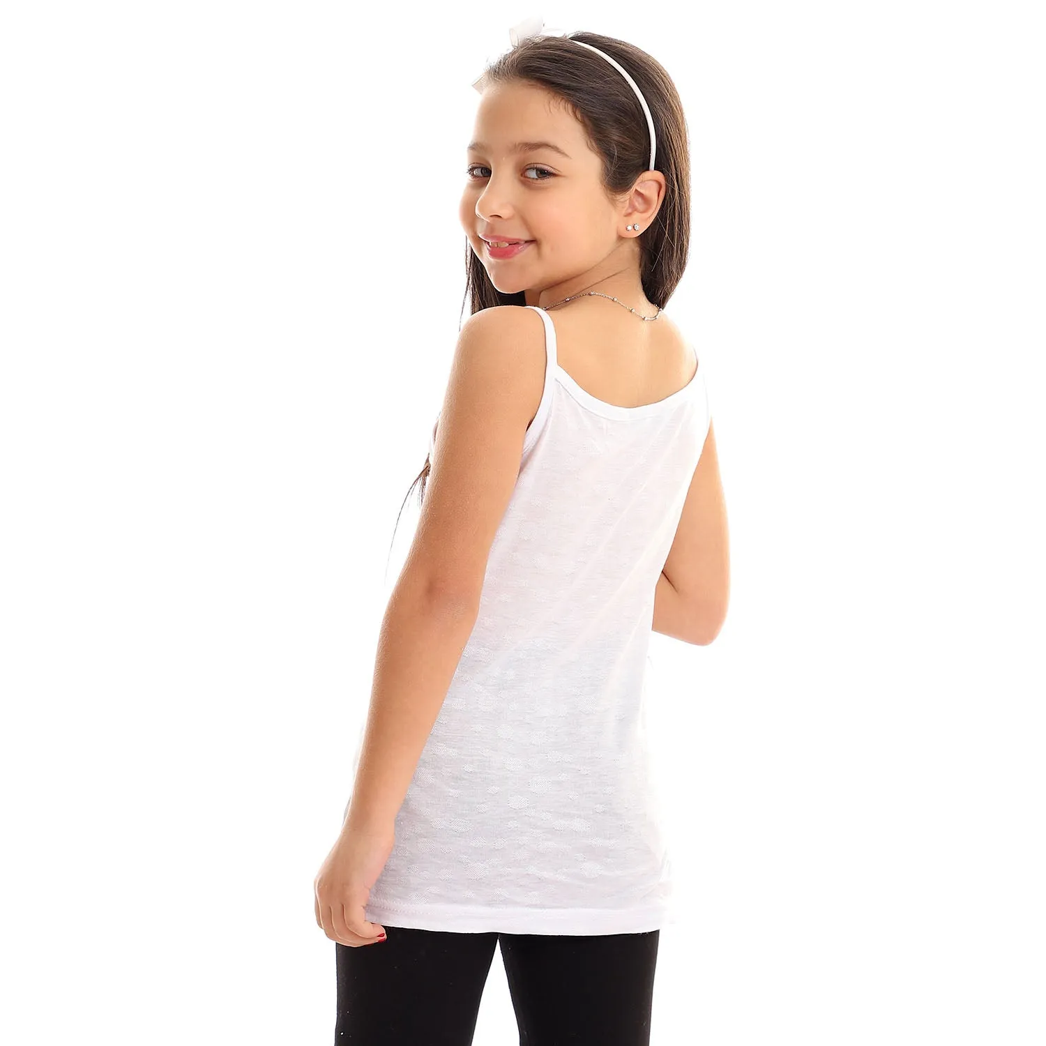 Girls Self Pattern Spaghetti Sleeves Tank Top - Kady