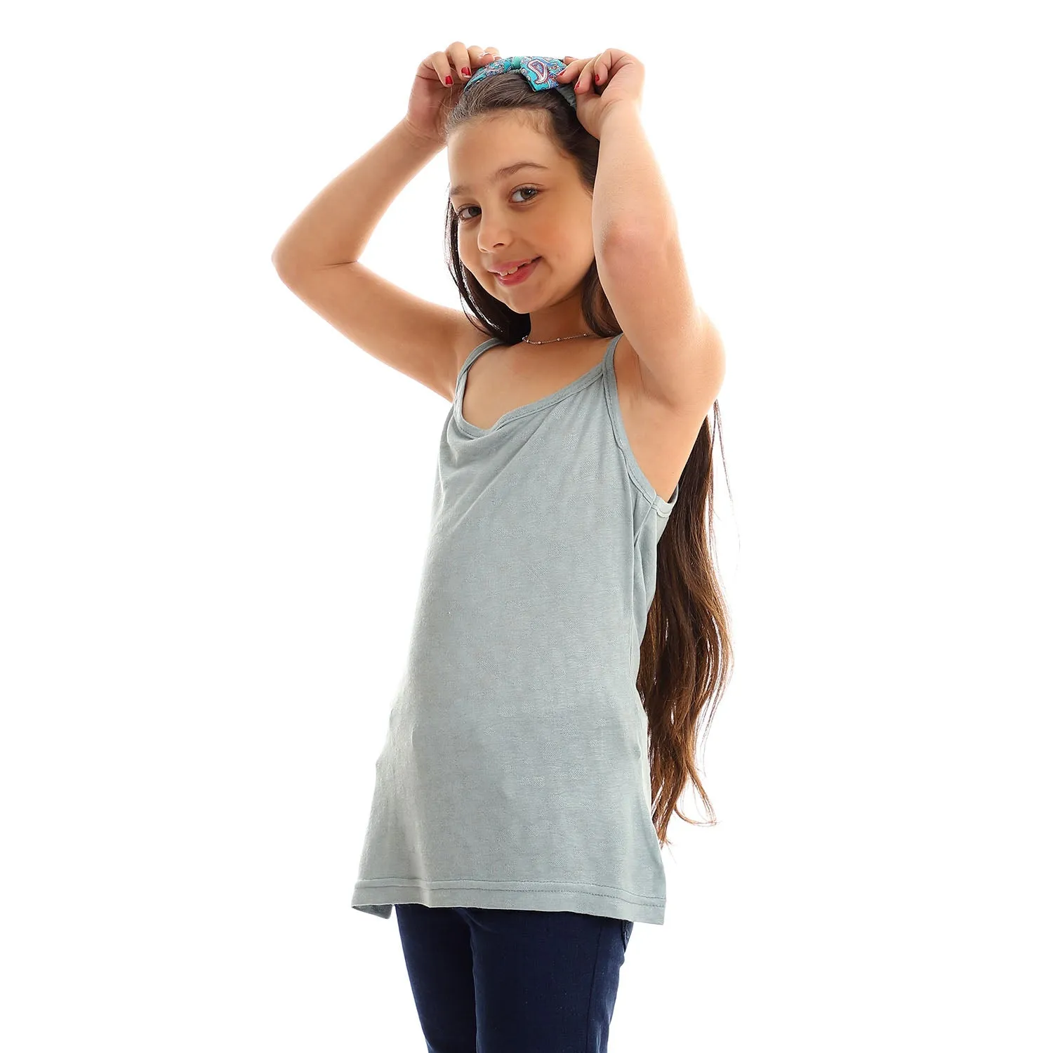 Girls Self Pattern Spaghetti Sleeves Tank Top - Kady