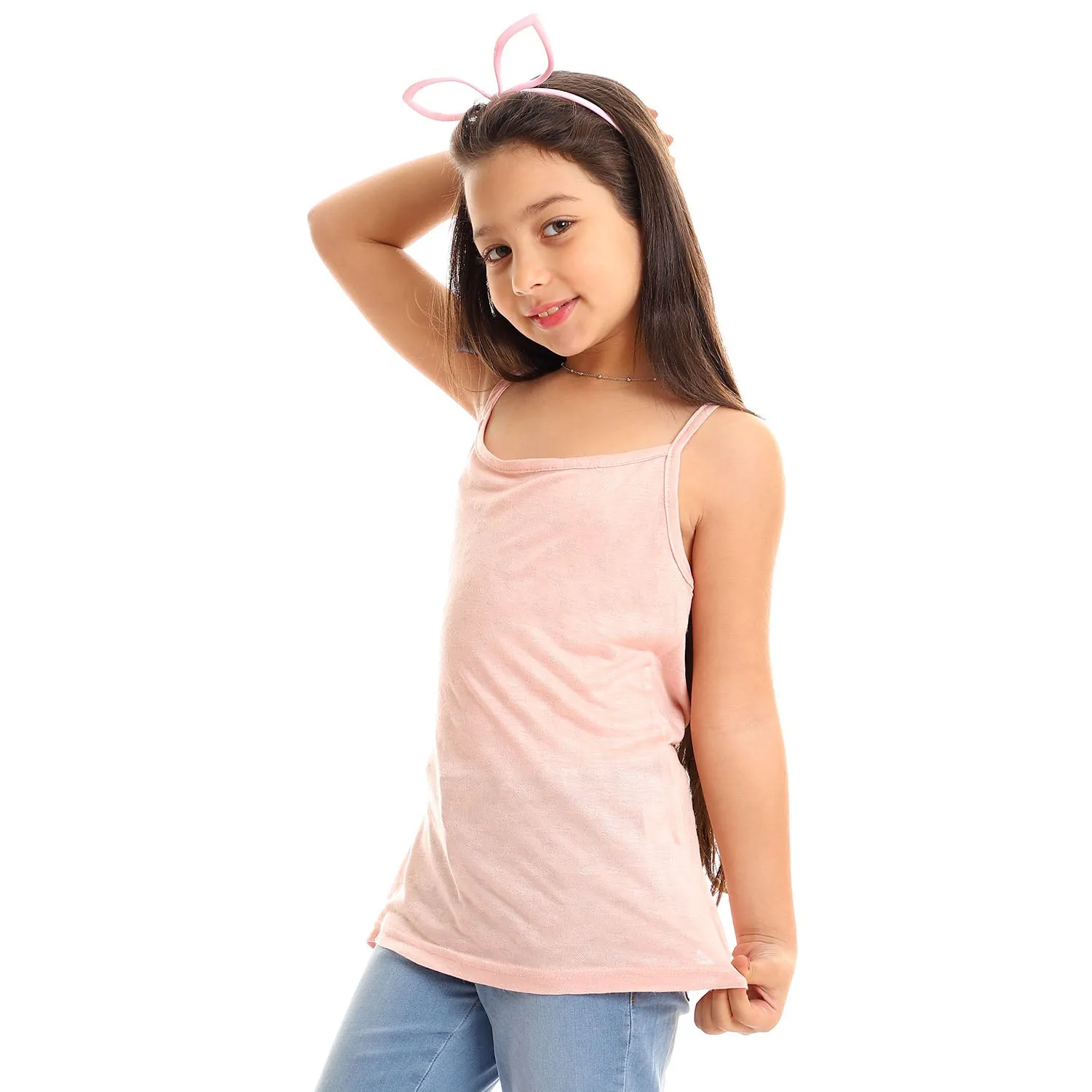 Girls Self Pattern Spaghetti Sleeves Tank Top - Kady