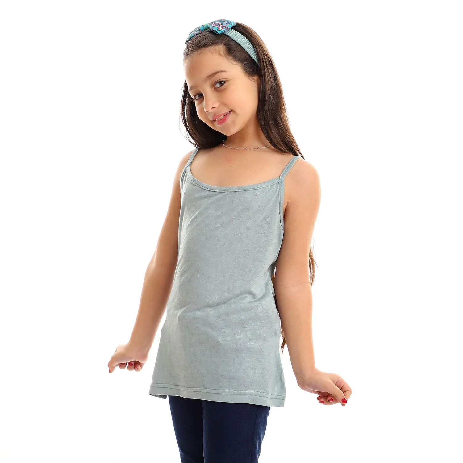 Girls Self Pattern Spaghetti Sleeves Tank Top - Kady