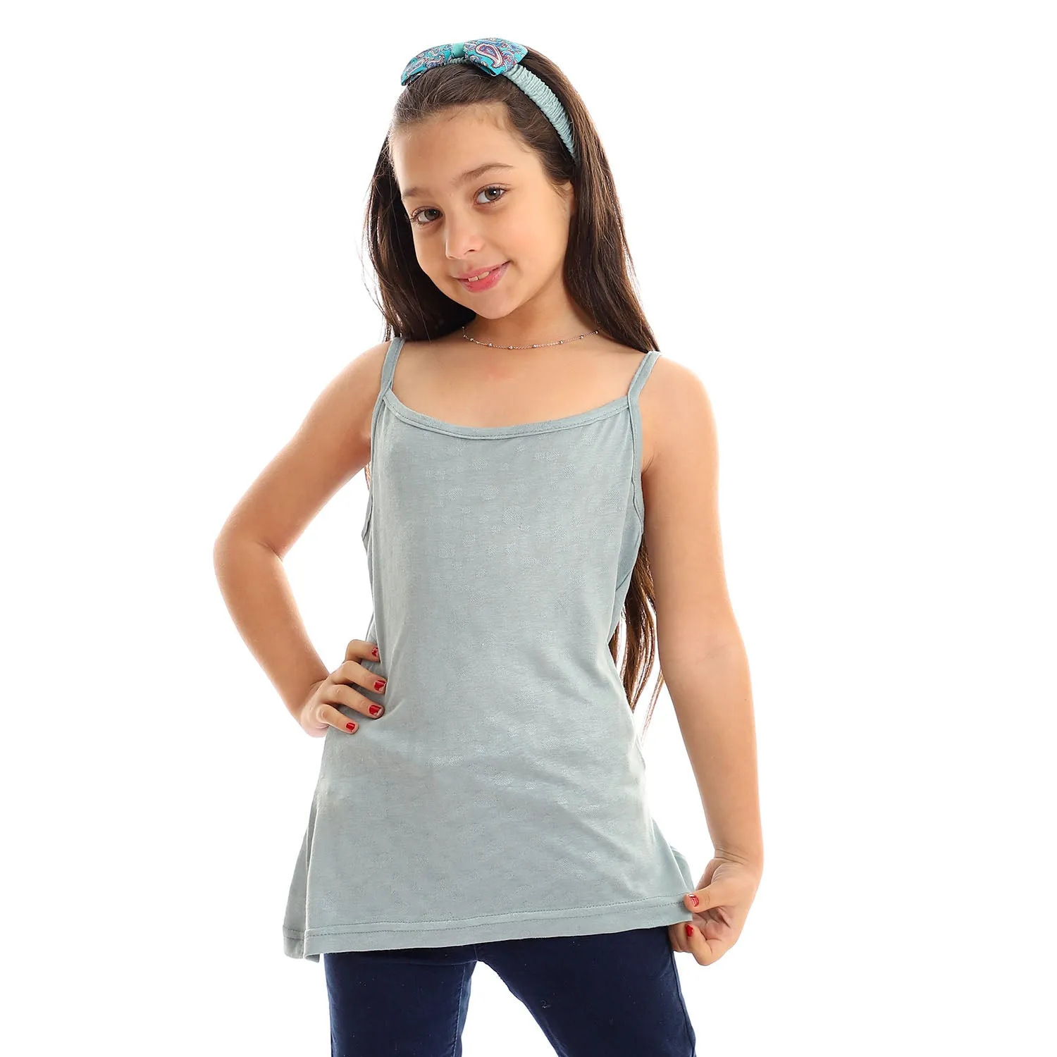 Girls Self Pattern Spaghetti Sleeves Tank Top - Kady