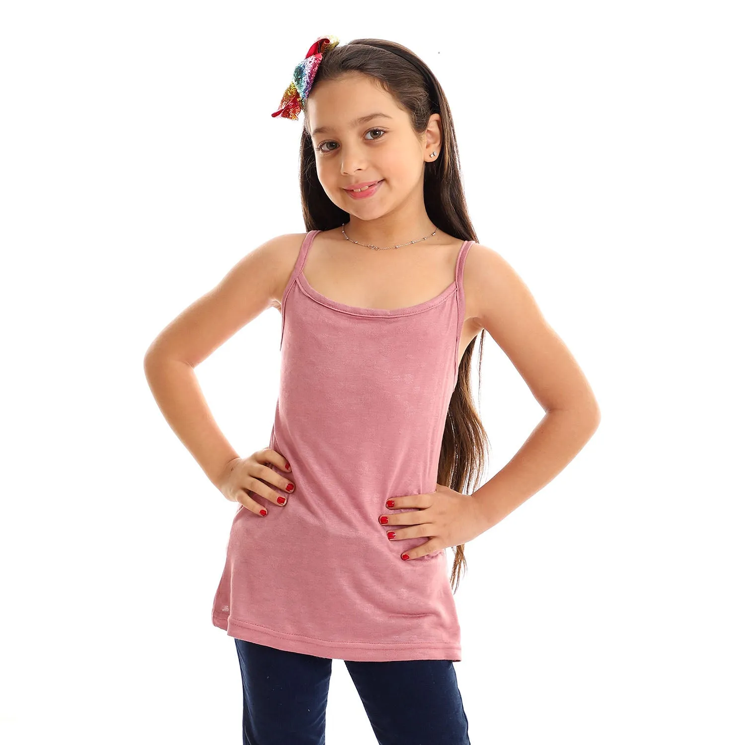 Girls Self Pattern Spaghetti Sleeves Tank Top - Kady