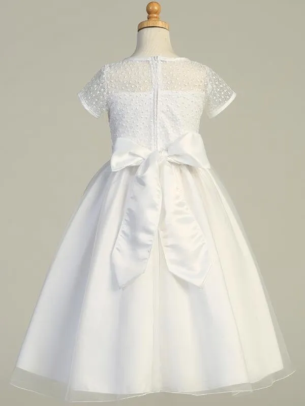 Girls White First Communion Dress w/ Embroidered Tulle & Organza Skirt (169)