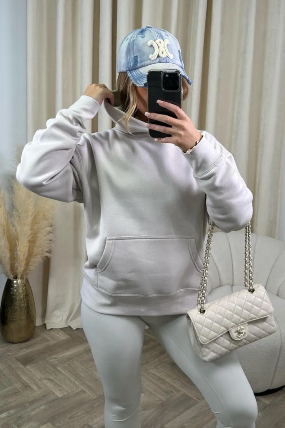 Glamify Bone oversized kangaroo pocket hoodie premium essentials