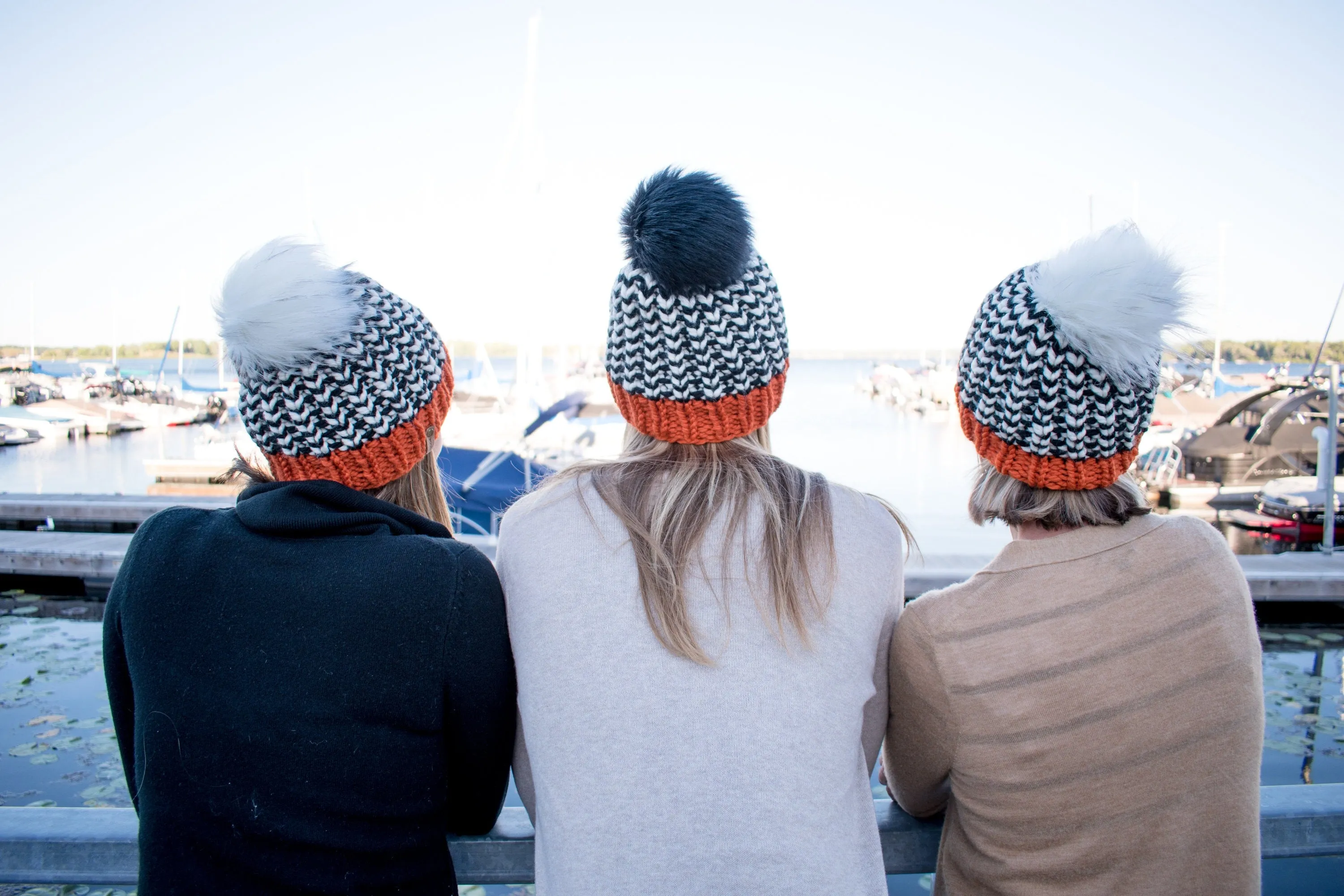 Go Bears Orange and Black Team Color Knit Hat with Faux Fur Pom Pom