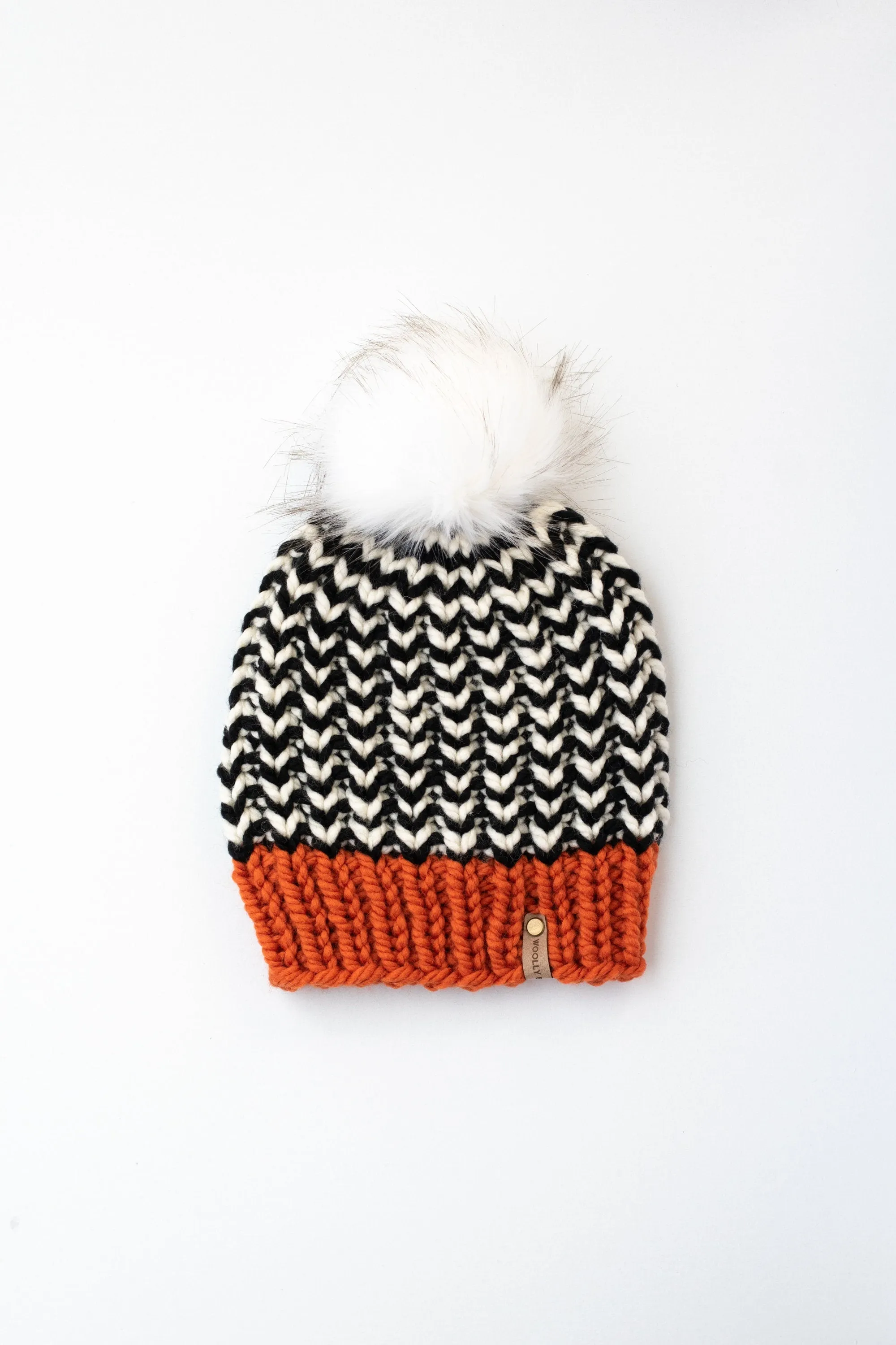 Go Bears Orange and Black Team Color Knit Hat with Faux Fur Pom Pom