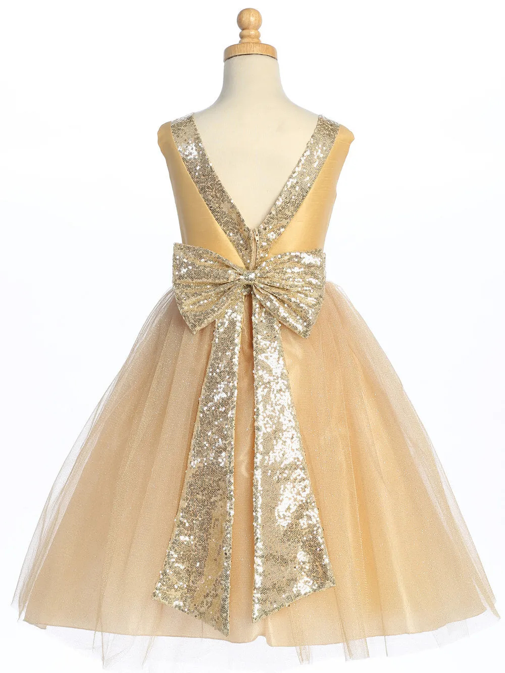 Gold Flower Girl Dress w/ shantung & sparkle tulle with sequins