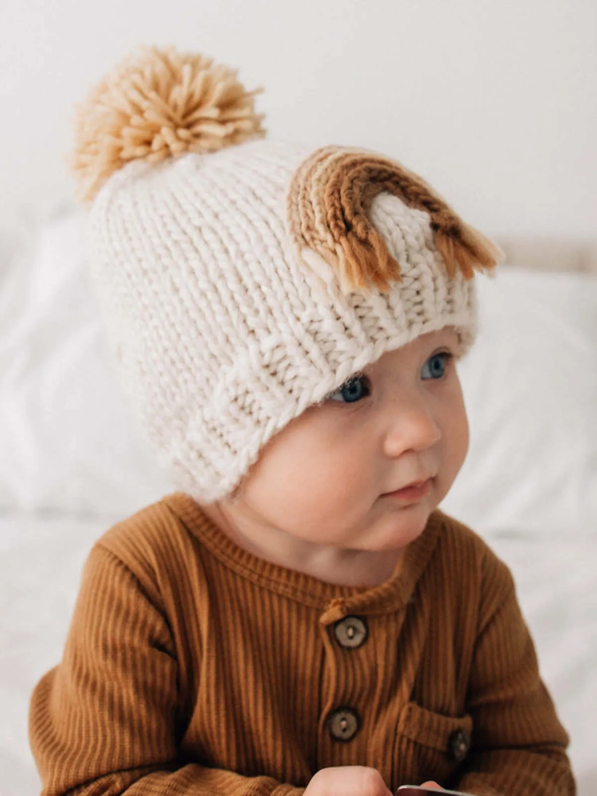 Gold Rainbow Knit Pom Hat