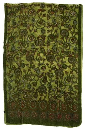 Green Leaf Patterned Devore Velvet Scarf (164 x 52cm)