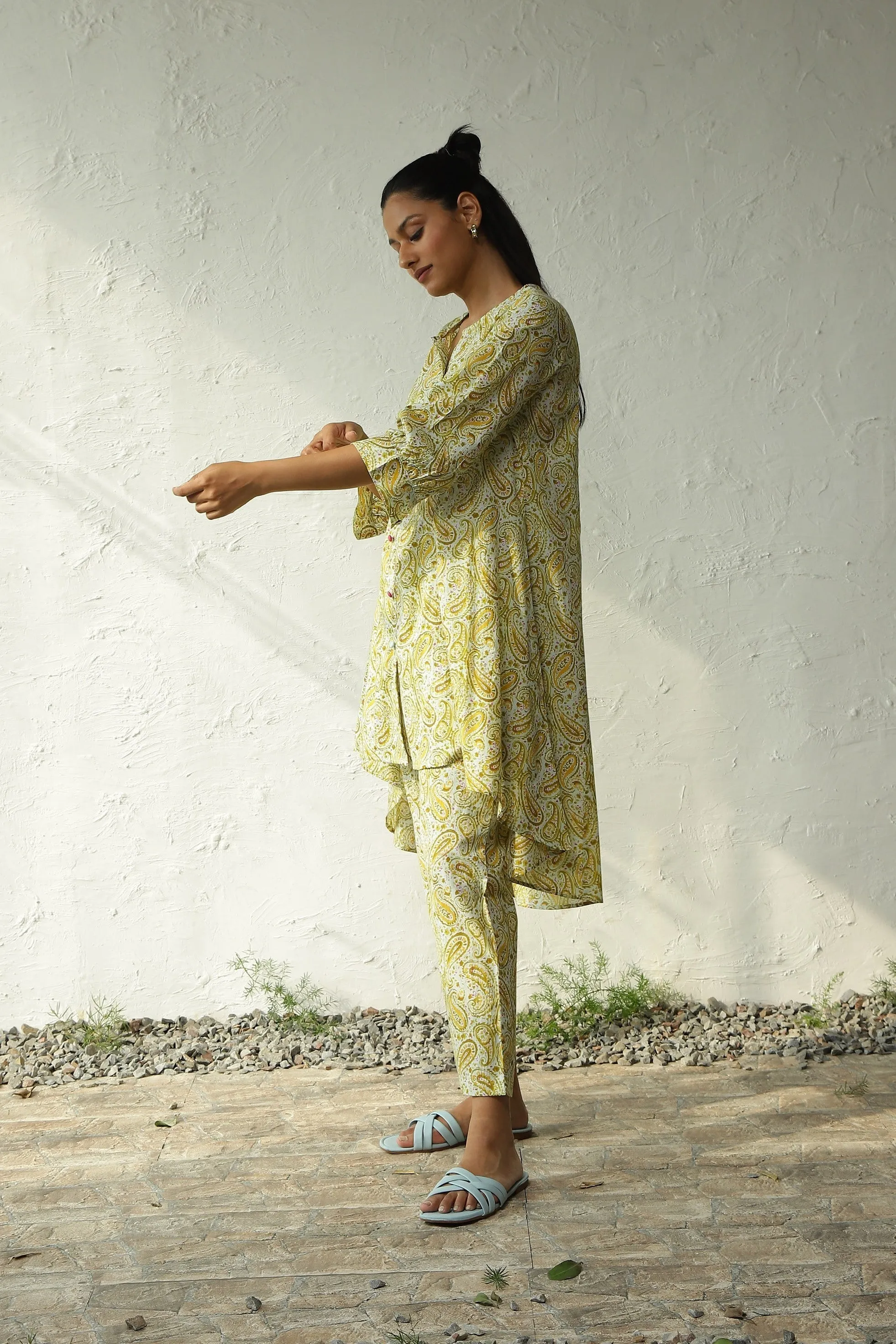 Green Printed Cotton Flared Co-Ord Set