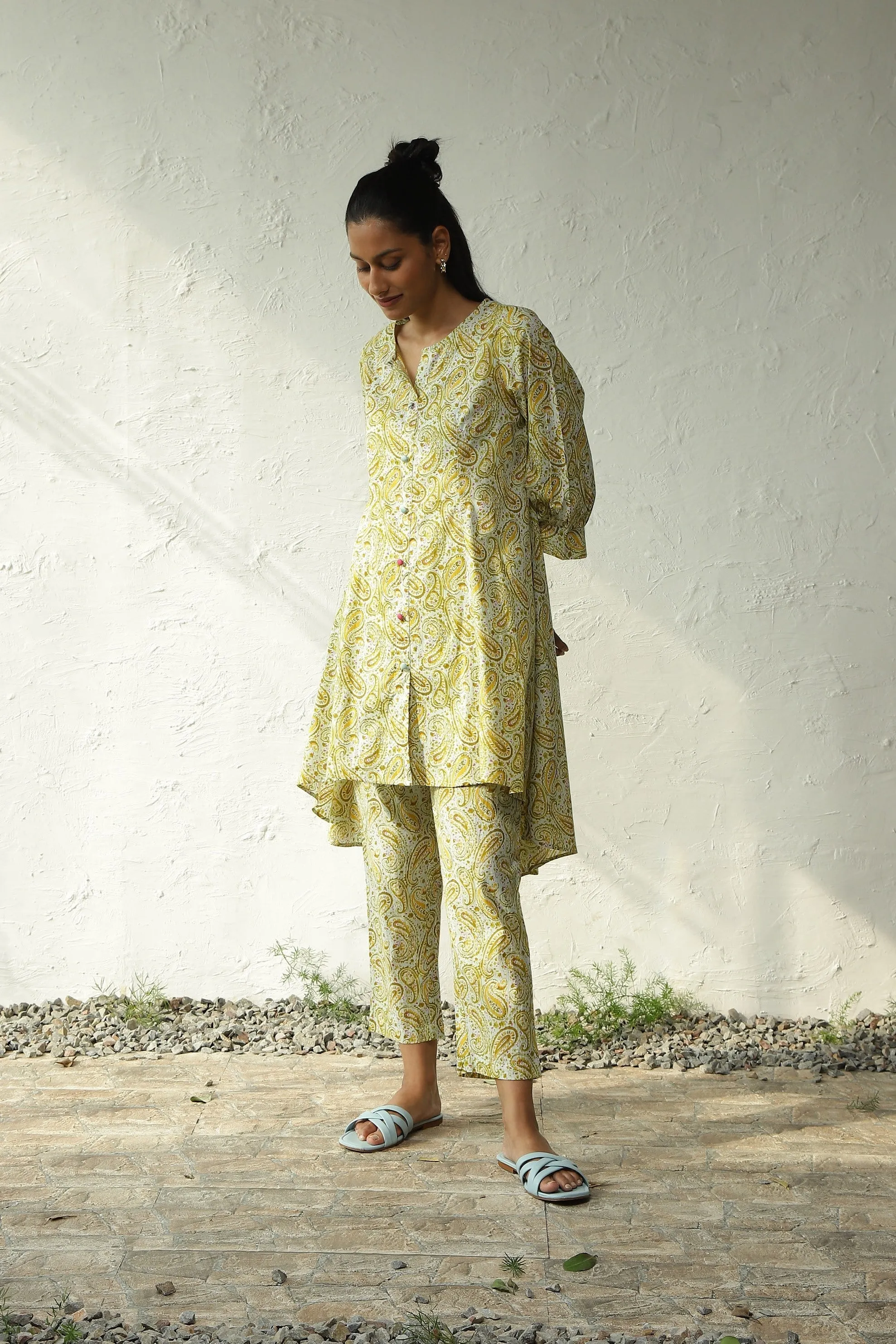 Green Printed Cotton Flared Co-Ord Set