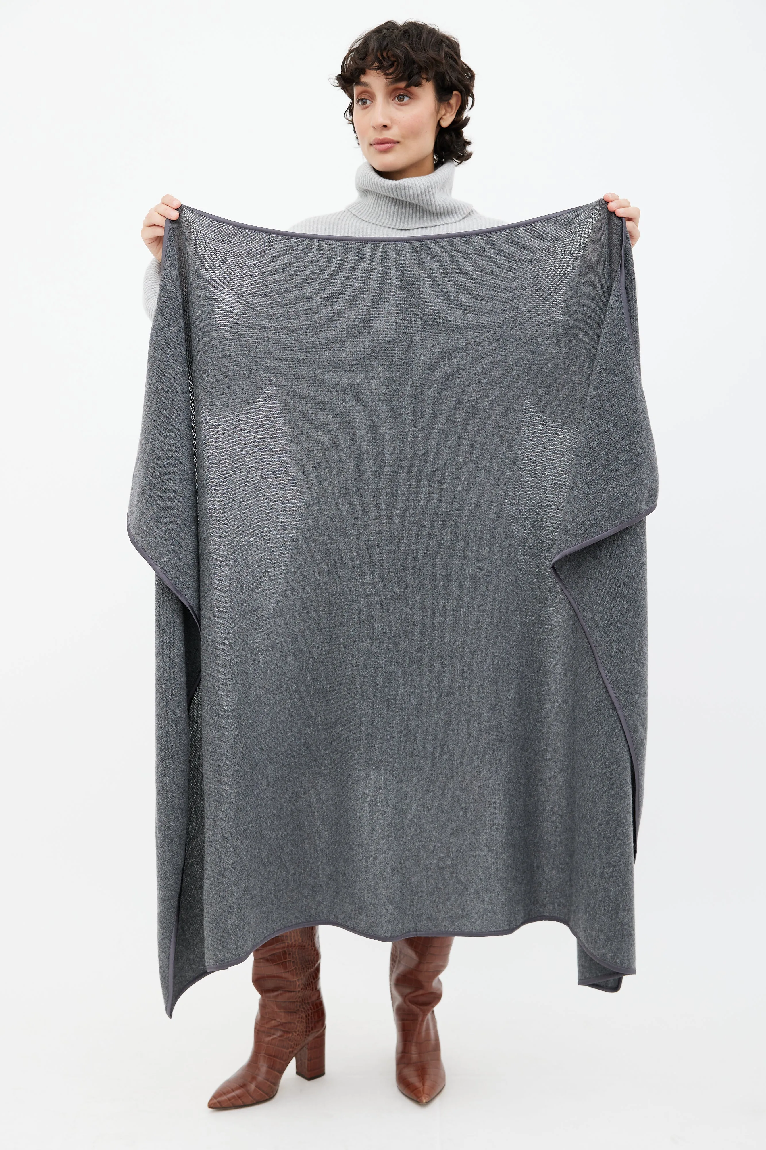 Grey Knit Cashmere Blanket Scarf