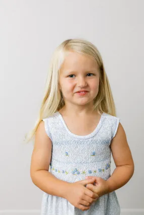 Hand-Smocked Dress, Blue Ice Floral