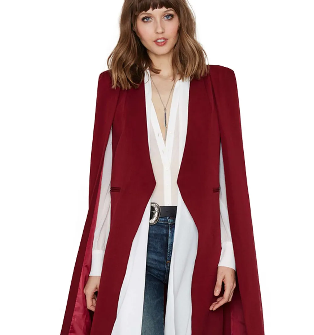 Haoduoyi 2017 Women Casual Open Front Blazer Suits with Pocket Cape Trench Coat