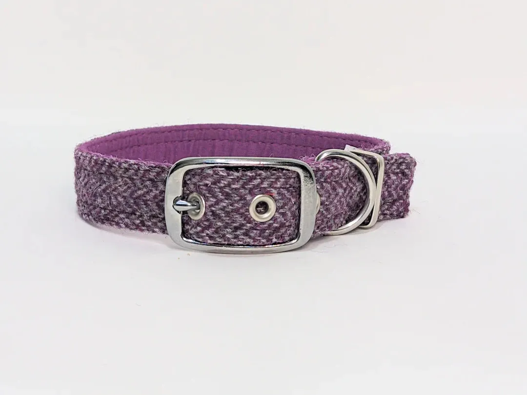 Harris Tweed Magenta & Grey Herringbone Buckle Dog Collar